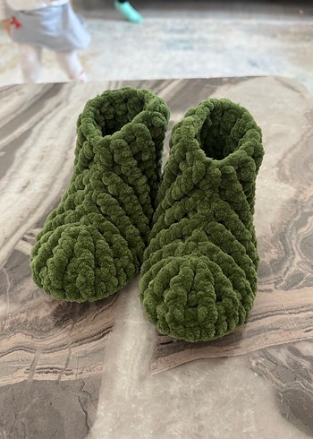 Yeşil Örgü Kız Çocuk Sıcak Ev Terliği - Görsel 2