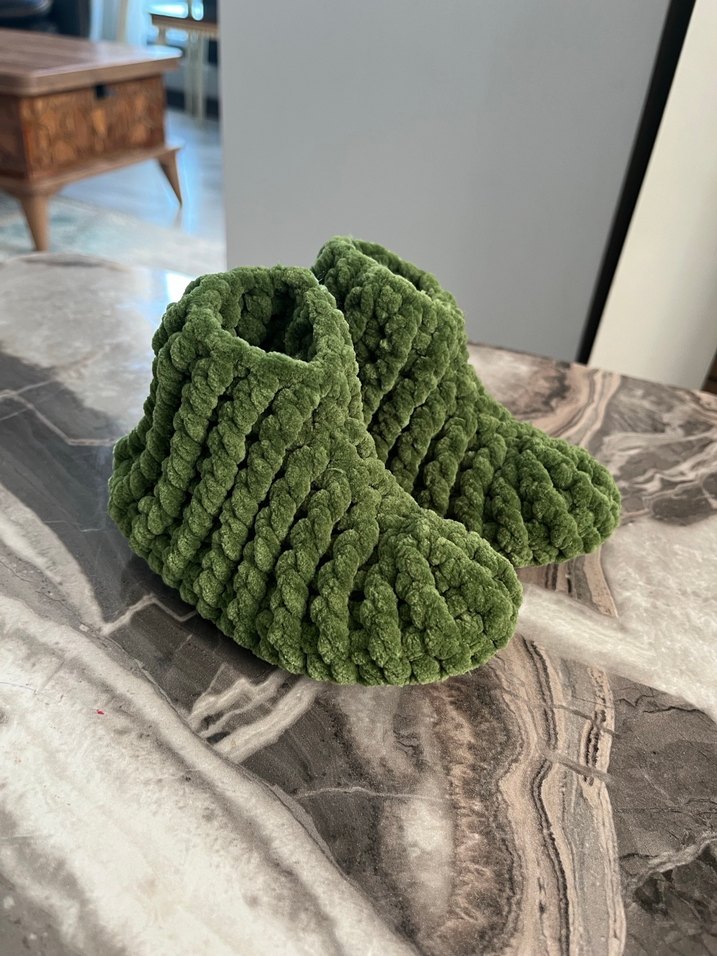 Yeşil Örgü Kız Çocuk Sıcak Ev Terliği - Görsel 3