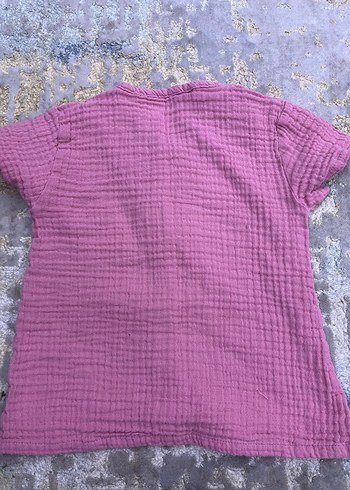 Kız Çocuk Düğmeli Keten Kısa Kollu Gömlek - Görsel 2