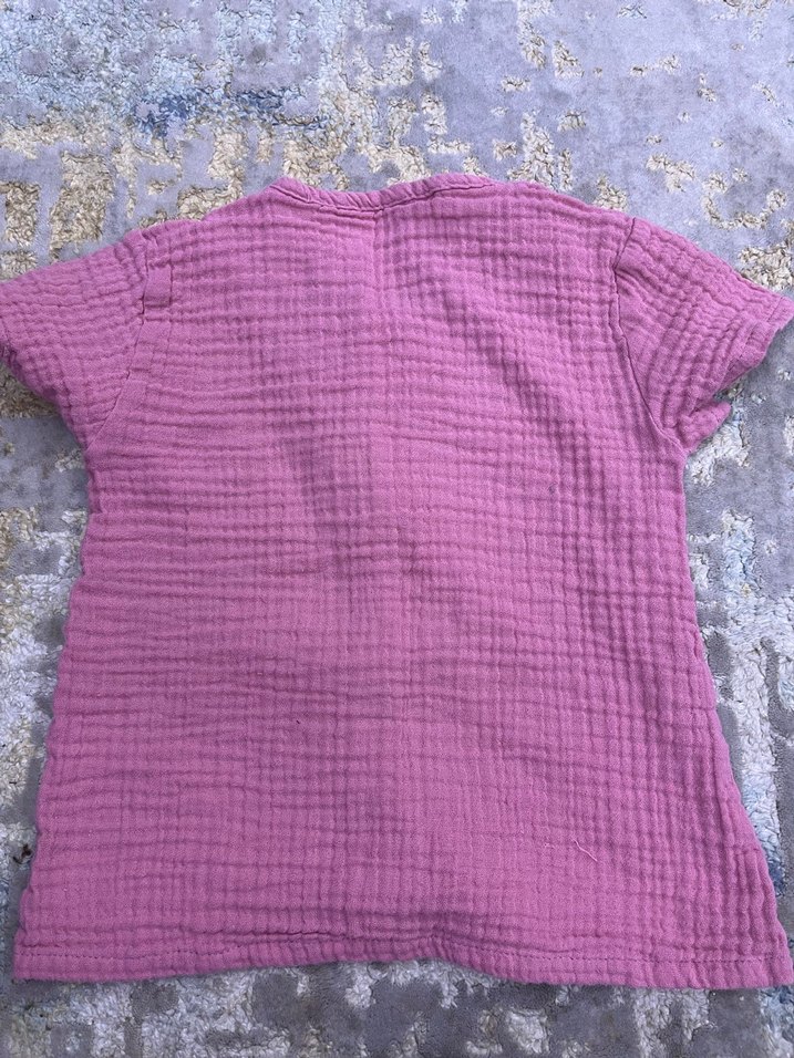 Kız Çocuk Düğmeli Keten Kısa Kollu Gömlek - Görsel 2