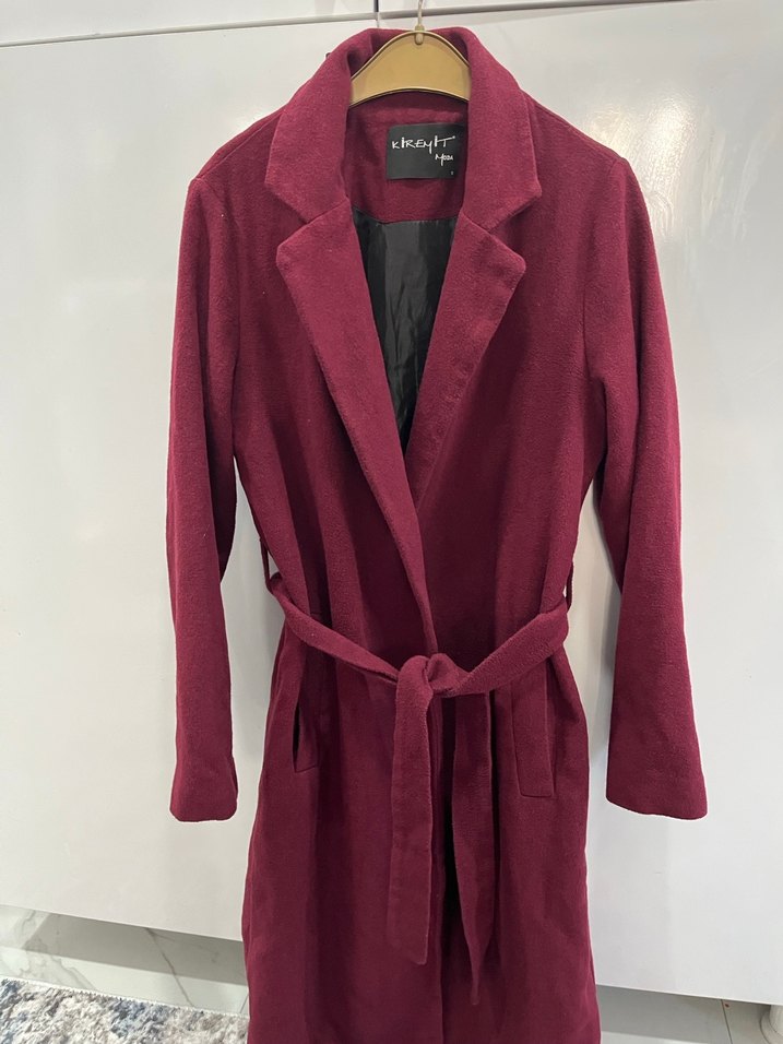 Bordo Uzun Kadın Kaban astarlıdır S mol beden M Ve L bedenede ol - Görsel 3