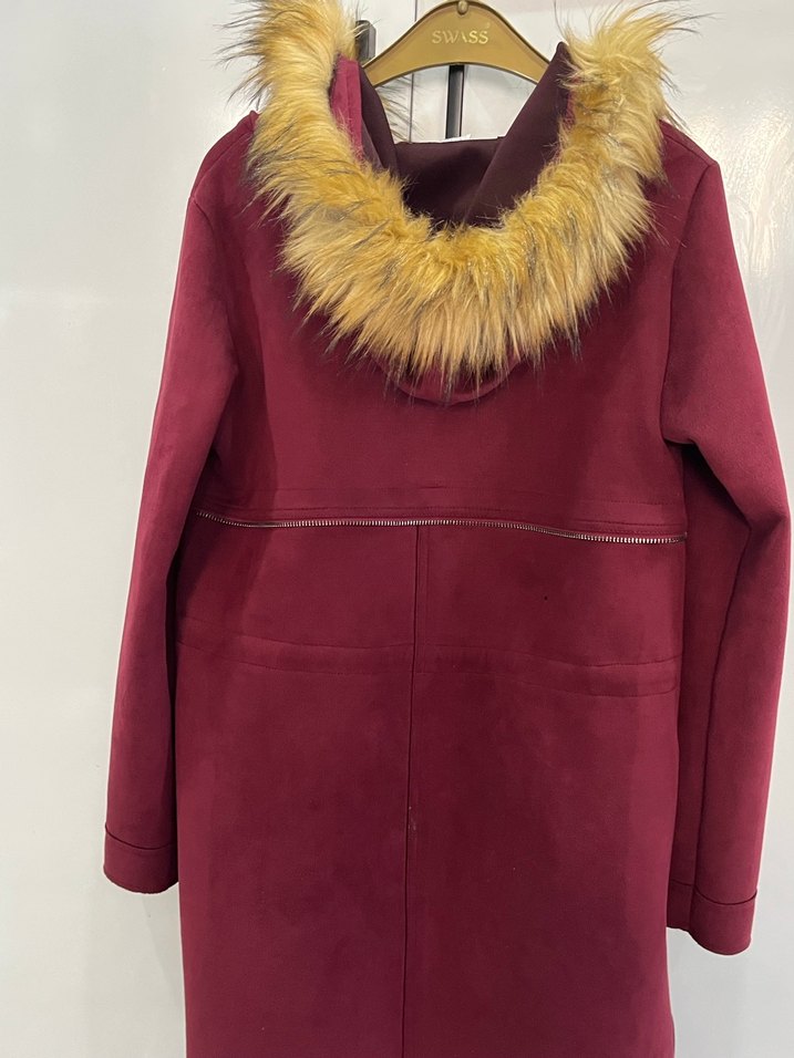 Bordo Kadın Süet Uzun Ceket - Görsel 2