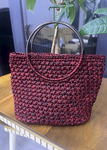 Burgundy Örgü Kadın Çanta el işi tığla örülmüştür - Görsel 2