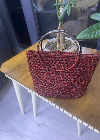 Burgundy Örgü Kadın Çanta el işi tığla örülmüştür - Görsel 4