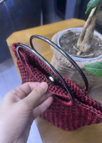 Burgundy Örgü Kadın Çanta el işi tığla örülmüştür - Görsel 6