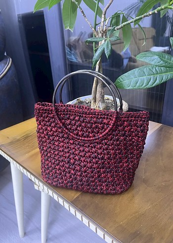 Burgundy Örgü Kadın Çanta el işi tığla örülmüştür - Görsel 3