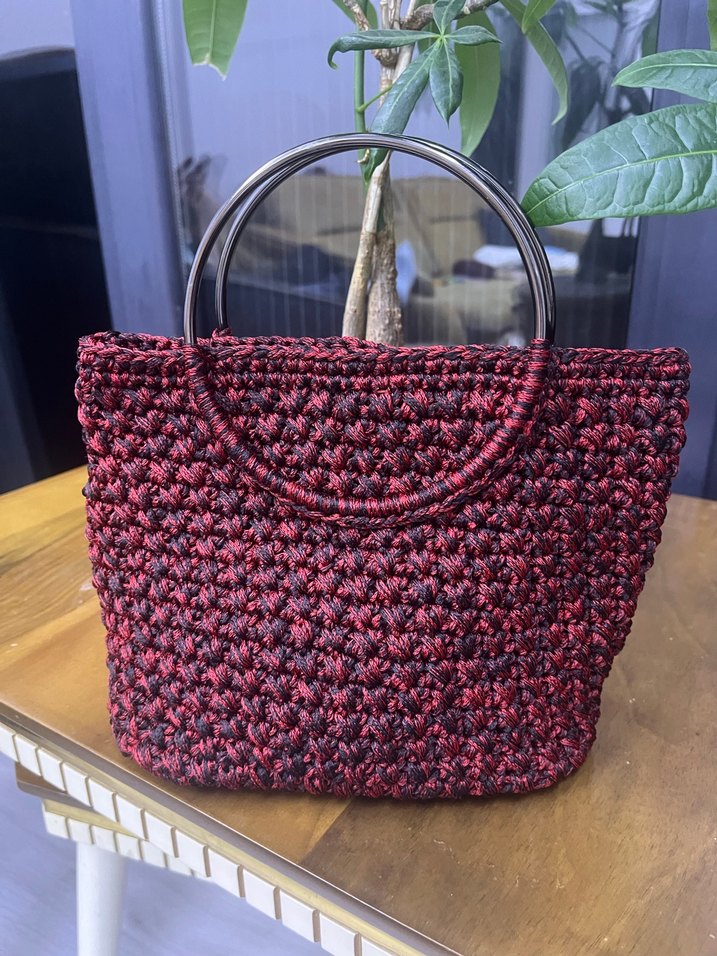 Burgundy Örgü Kadın Çanta el işi tığla örülmüştür - Görsel 2
