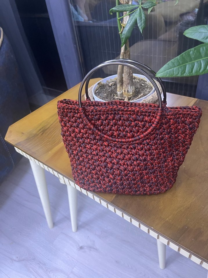 Burgundy Örgü Kadın Çanta el işi tığla örülmüştür - Görsel 4