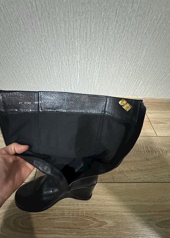 Siyah Deri Kadın dolgu topuk çizme - Görsel 6