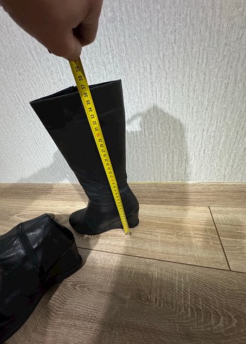 Siyah Deri Kadın dolgu topuk çizme - Görsel 8