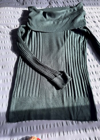 Petrol mavısı genıs degaje yaka Triko Kazak - Görsel 4