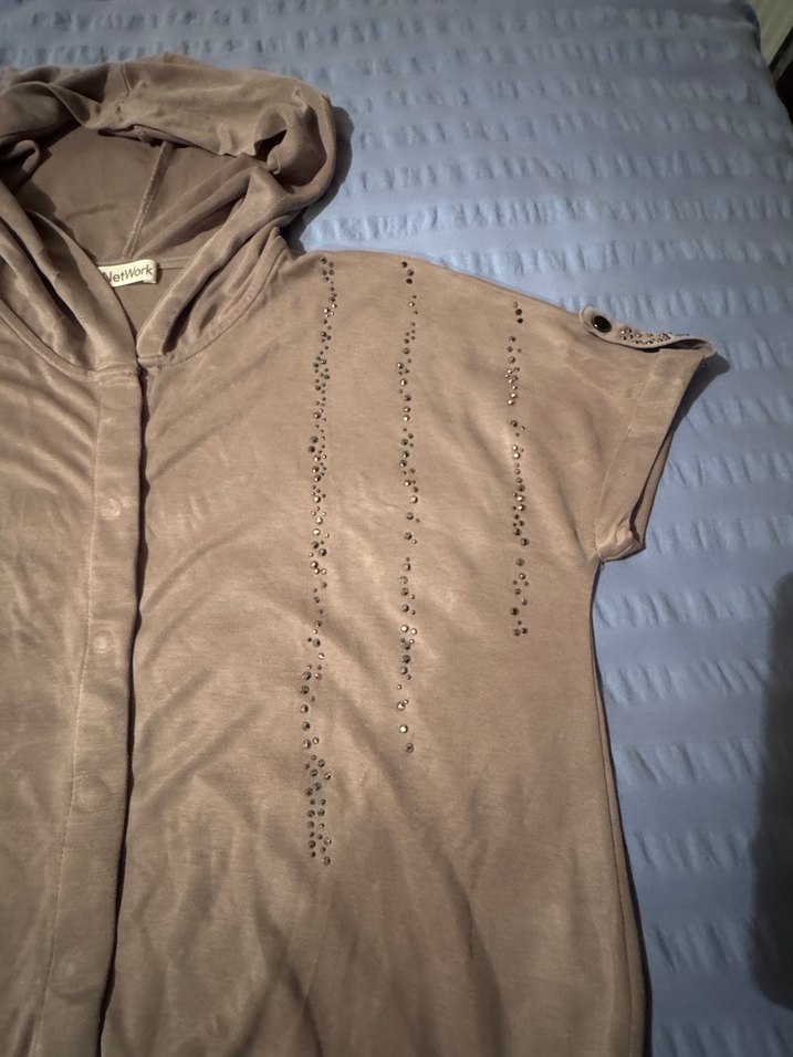 Açık kahve Kapüşonlu Düğmeli Kadın Ceket - Görsel 2