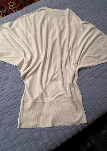 Beyaz Oversize Triko yarım kol kazak - Görsel 3