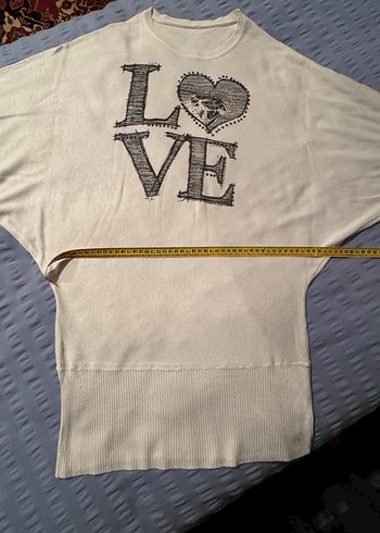 Beyaz Oversize Triko yarım kol kazak - Görsel 2