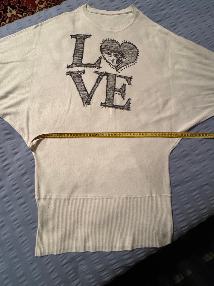 Beyaz Oversize Triko yarım kol kazak - Görsel 2