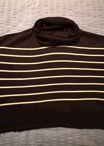 Çizgili siyah  Balıkçı Yaka  geniş Triko Kazak - Görsel 3