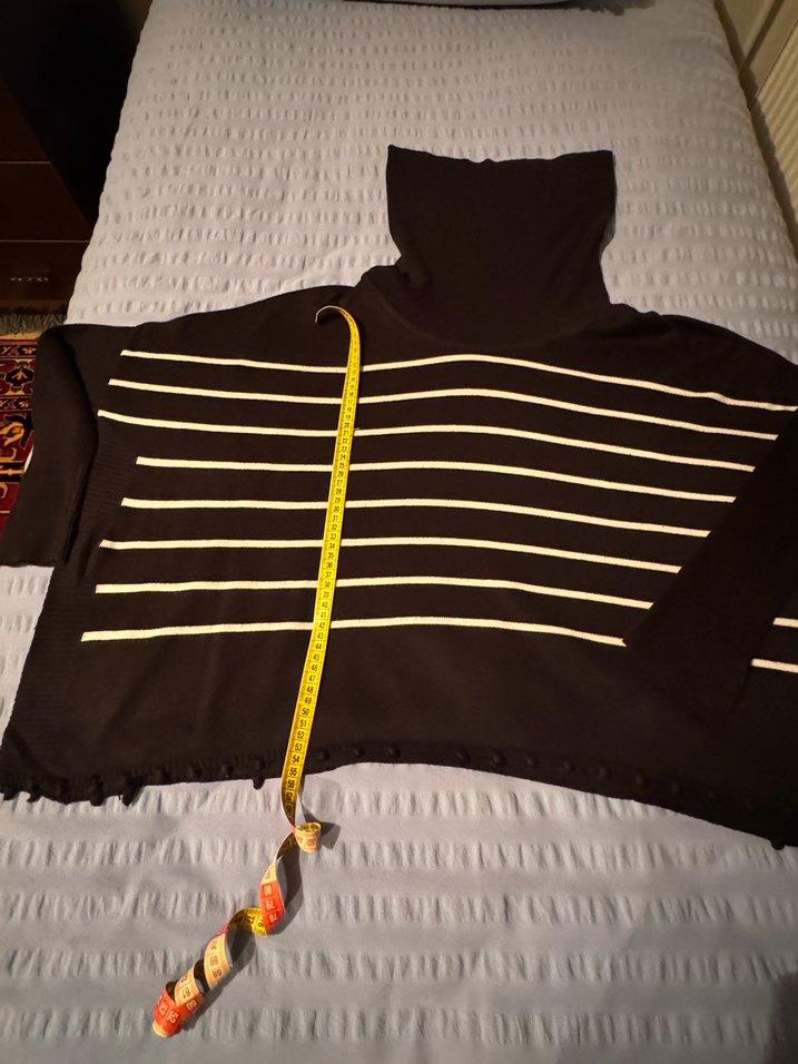 Çizgili siyah  Balıkçı Yaka  geniş Triko Kazak - Görsel 4