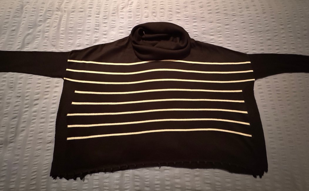 Çizgili siyah  Balıkçı Yaka  geniş Triko Kazak - Görsel 3