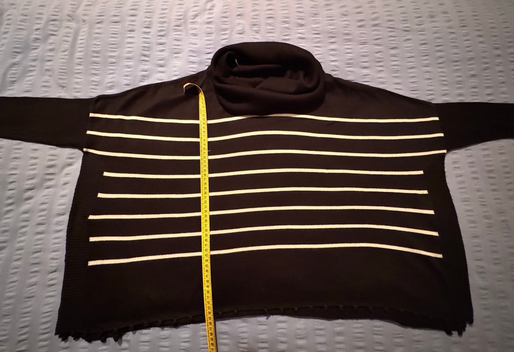 Çizgili siyah  Balıkçı Yaka  geniş Triko Kazak - Görsel 2