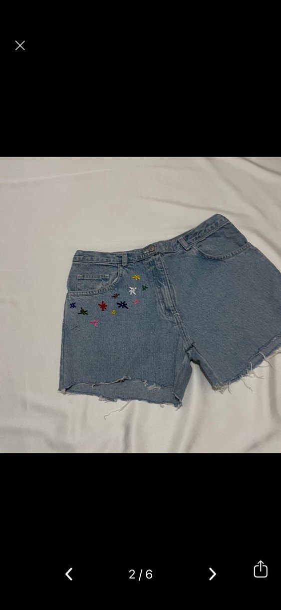 Vintage çiçekli bohem Kadın Kot Şort XS - Görsel 2