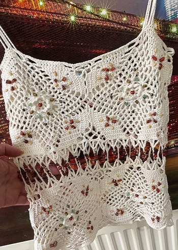 İnce Askılı boncuk İşlemeli Bluz S-M - Görsel 6