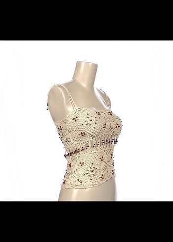 İnce Askılı boncuk İşlemeli Bluz S-M - Görsel 2