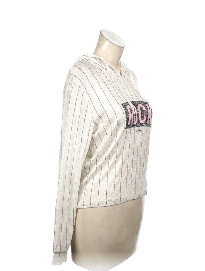 Beyaz Kapüşonlu Rock Punk Kadın Sweatshirt - Görsel 2