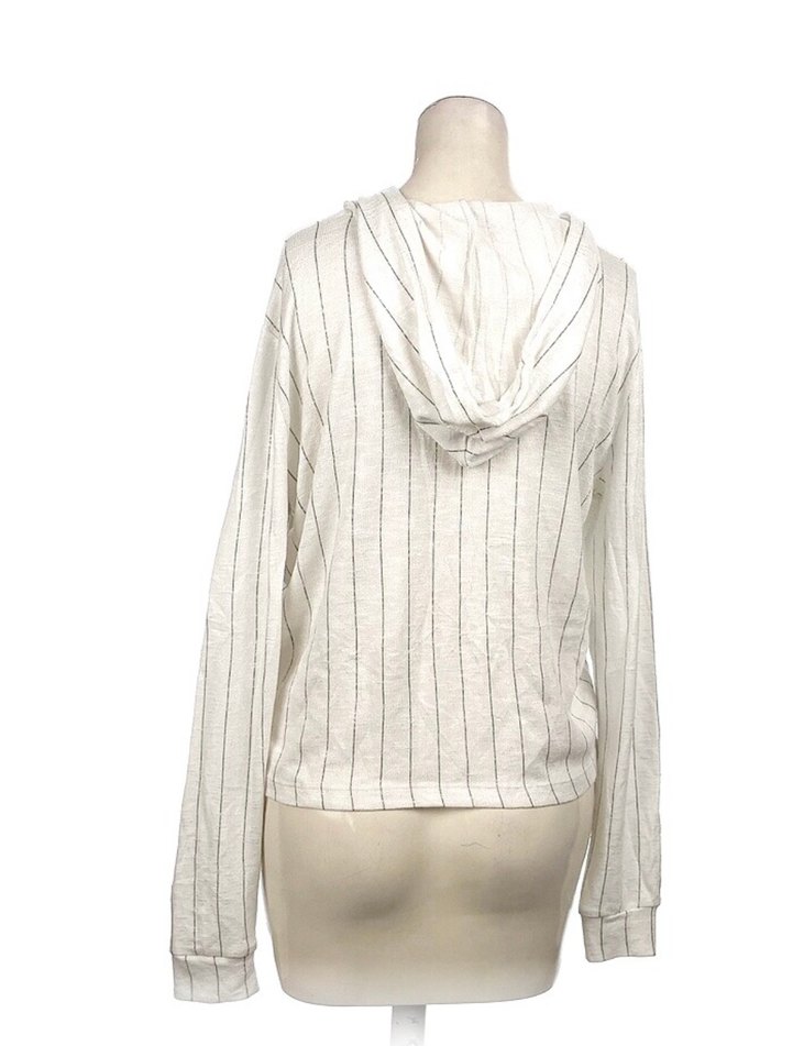 Beyaz Kapüşonlu Rock Punk Kadın Sweatshirt - Görsel 3