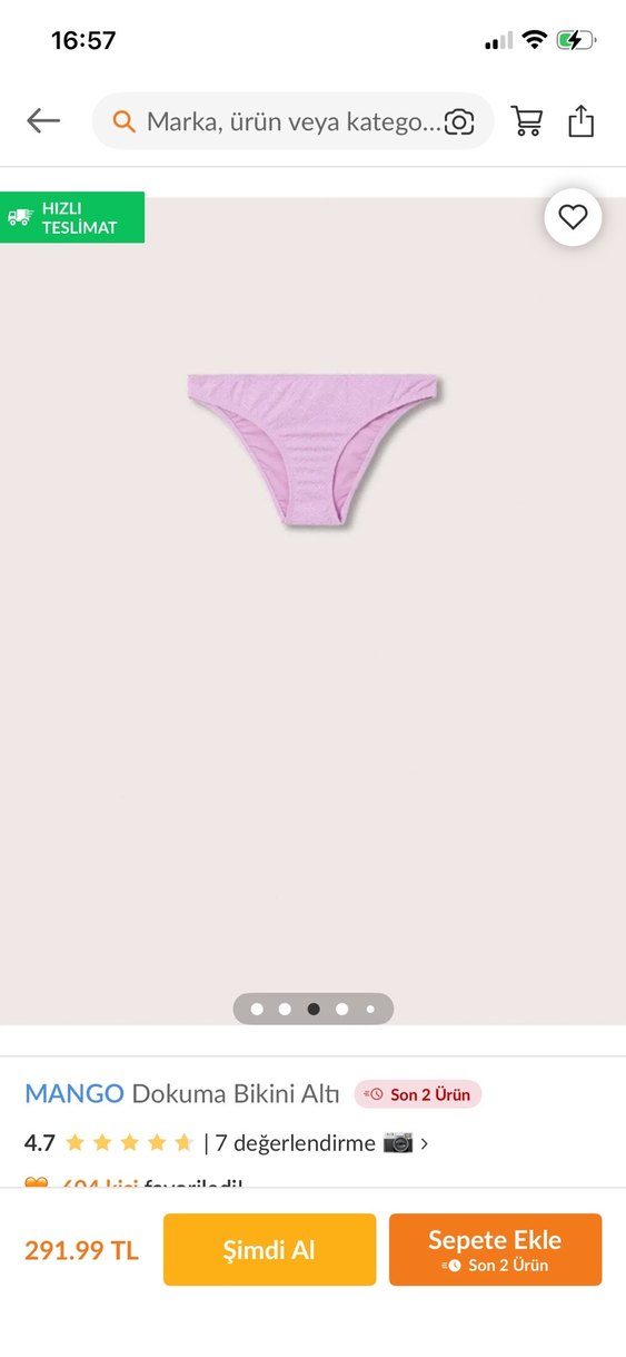 MANGO Mor Dokuma Bikini Altı - Görsel 2