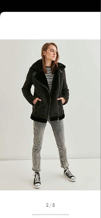 Stradivarius Süet Suni Uzun Biker Ceket
