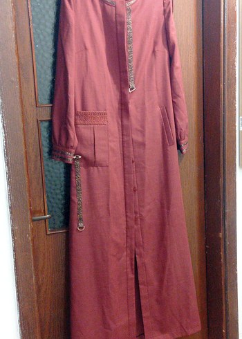 kremit Uzun Kadın Düğmeli ferace - Görsel 2