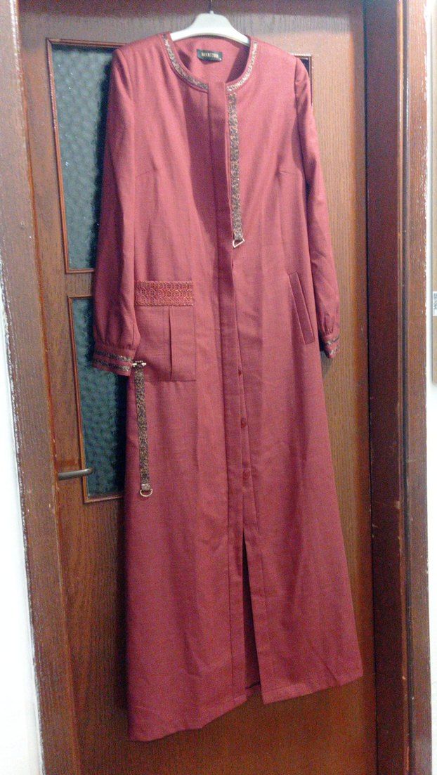 kremit Uzun Kadın Düğmeli ferace - Görsel 2