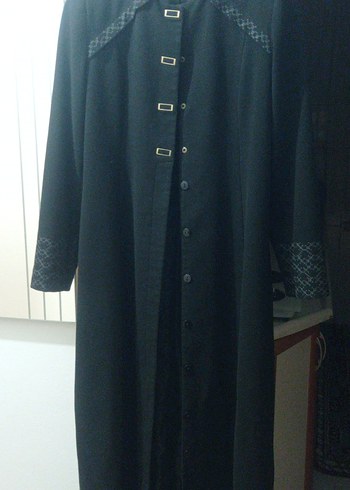 Düğmeli Siyah Kadın Uzun Klasik Kaban - Görsel 2