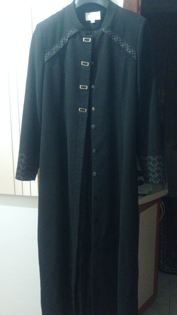 Düğmeli Siyah Kadın Uzun Klasik Kaban - Görsel 2