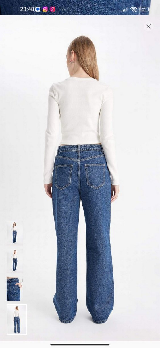 Kadın Lacivert Bol Kesim Kot Pantolon - Görsel 4