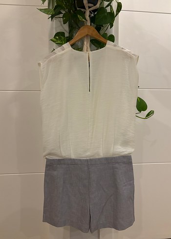 MANGO V Yaka Kolsuz Keten Mini Tulum - Görsel 4