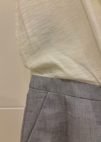 MANGO V Yaka Kolsuz Keten Mini Tulum - Görsel 7