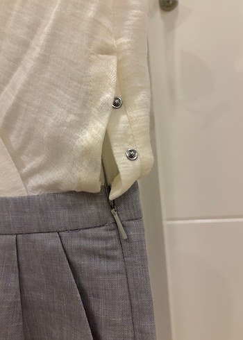 MANGO V Yaka Kolsuz Keten Mini Tulum - Görsel 6