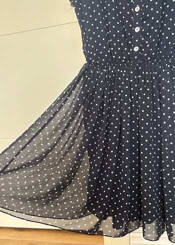 Asymmetry Lacivert Puantiyeli Düğmeli Elbise - Görsel 2