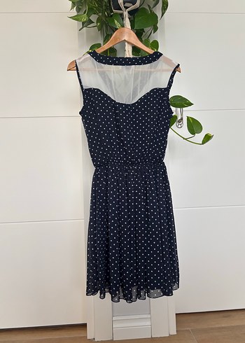 Asymmetry Lacivert Puantiyeli Düğmeli Elbise - Görsel 5