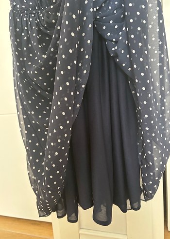 Asymmetry Lacivert Puantiyeli Düğmeli Elbise - Görsel 6