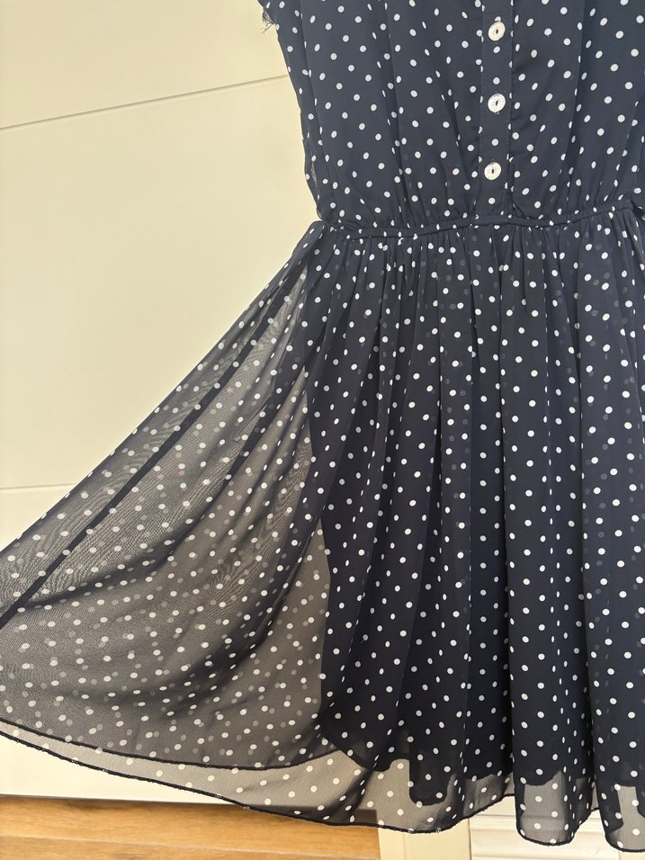 Asymmetry Lacivert Puantiyeli Düğmeli Elbise - Görsel 2