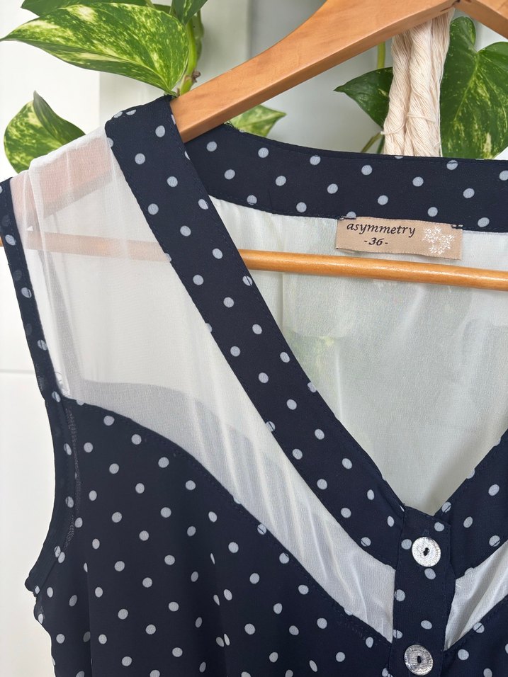 Asymmetry Lacivert Puantiyeli Düğmeli Elbise - Görsel 3