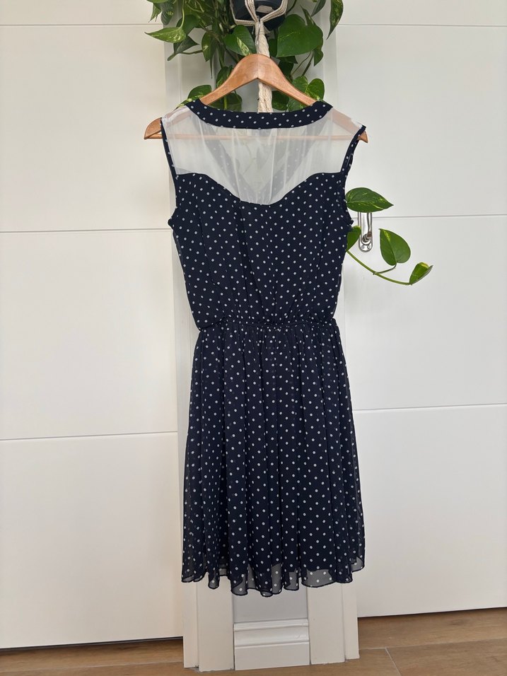 Asymmetry Lacivert Puantiyeli Düğmeli Elbise - Görsel 5