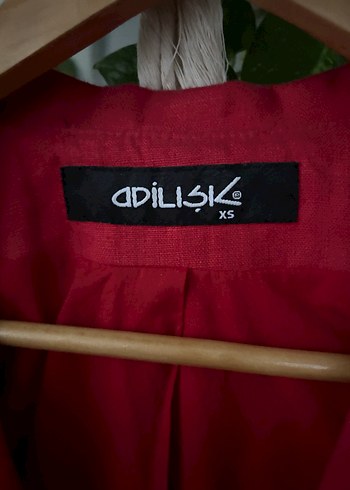 Kısa Kollu Kırmızı Keten Kadın Blazer - Görsel 3