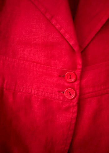 Kısa Kollu Kırmızı Keten Kadın Blazer - Görsel 2