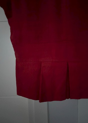 Kısa Kollu Kırmızı Keten Kadın Blazer - Görsel 9