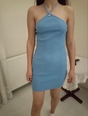 Zara Zara mavi askılı elbise