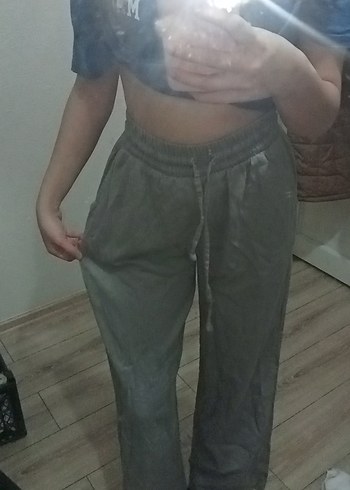 Gri Keten Salaş Kadın Pantolon - Görsel 4