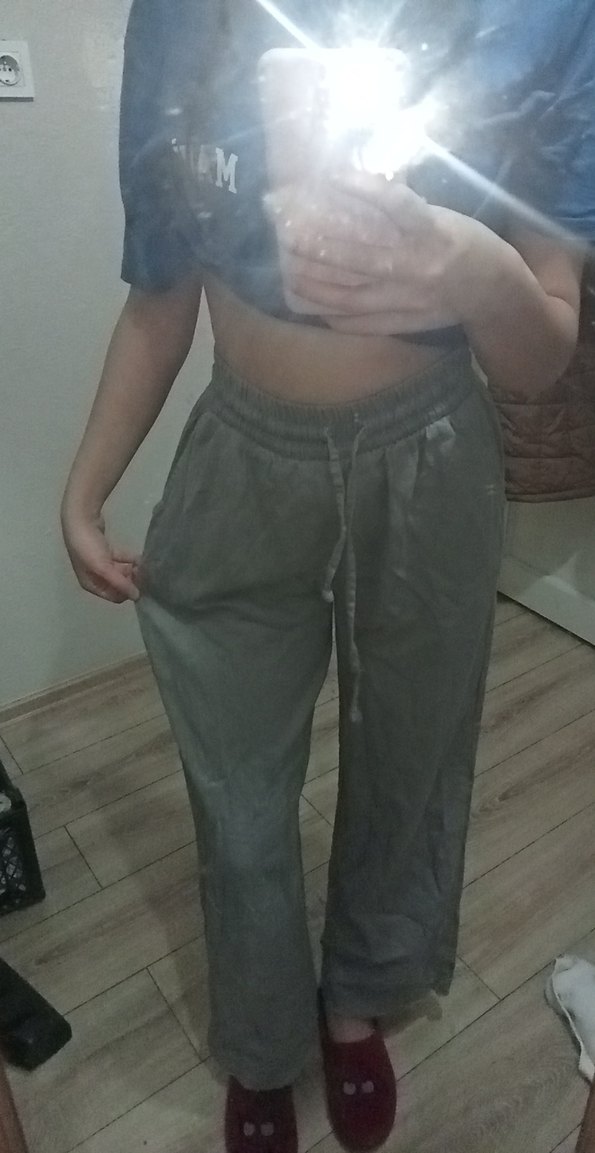 Gri Keten Salaş Kadın Pantolon - Görsel 4